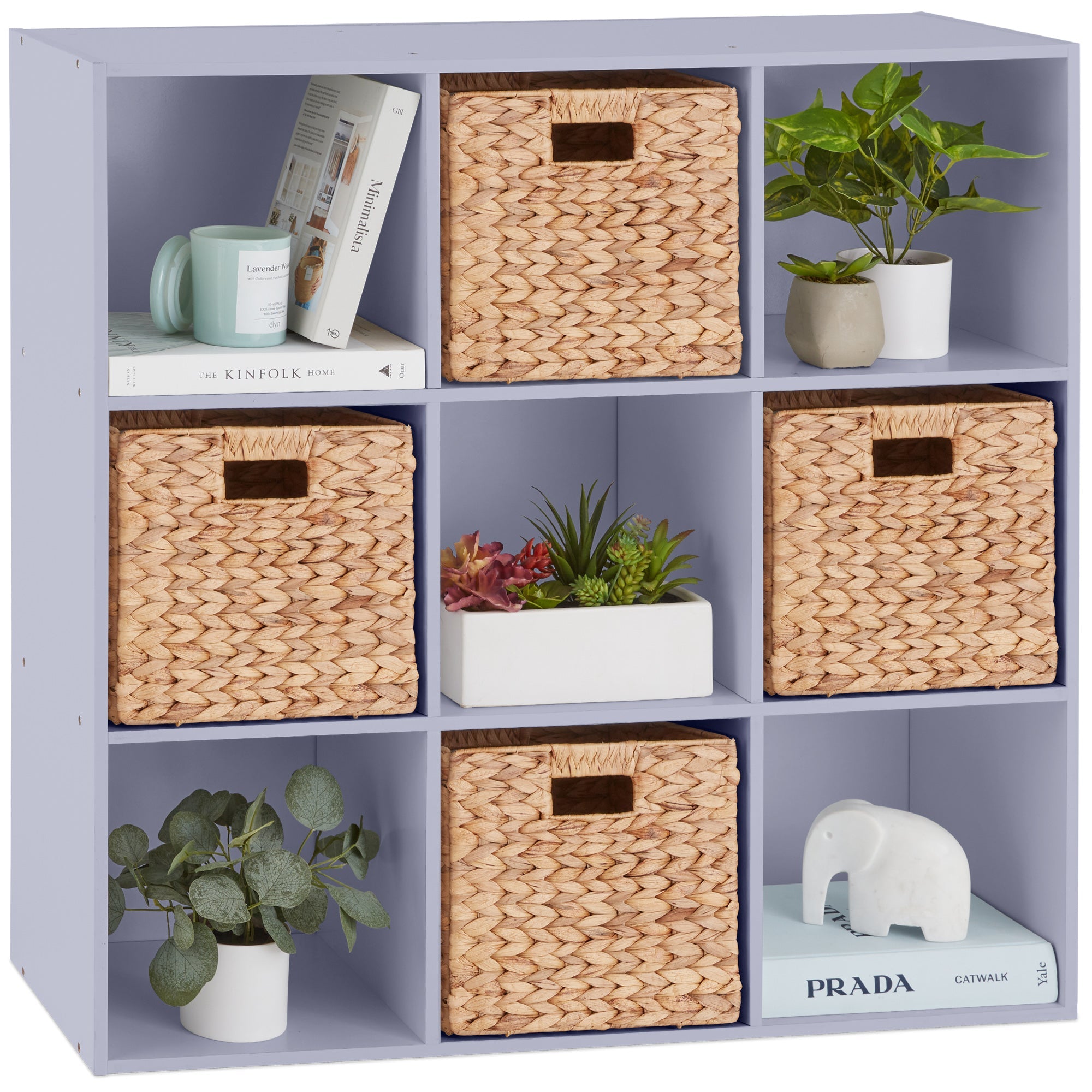 9-Cube Bookshelf Storage Display w/ 3 Removable Panels, Customizable Design - Lavender
