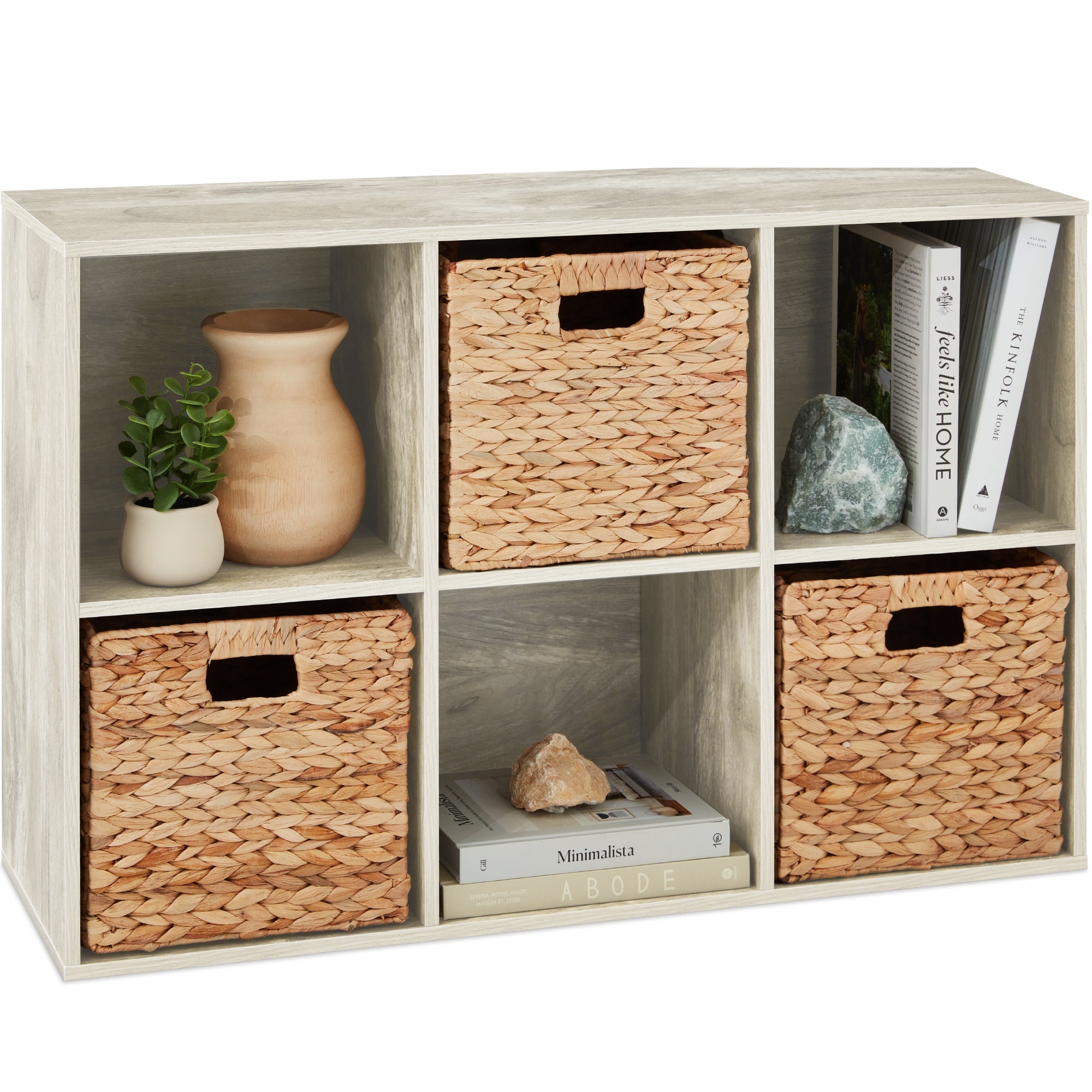 6-Cube Bookshelf, 11in Storage Display w/ Removable Panels, Customizable - Whitewash