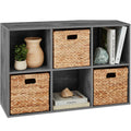6-Cube Bookshelf, 11in Storage Display w/ Removable Panels, Customizable - Dark Gray