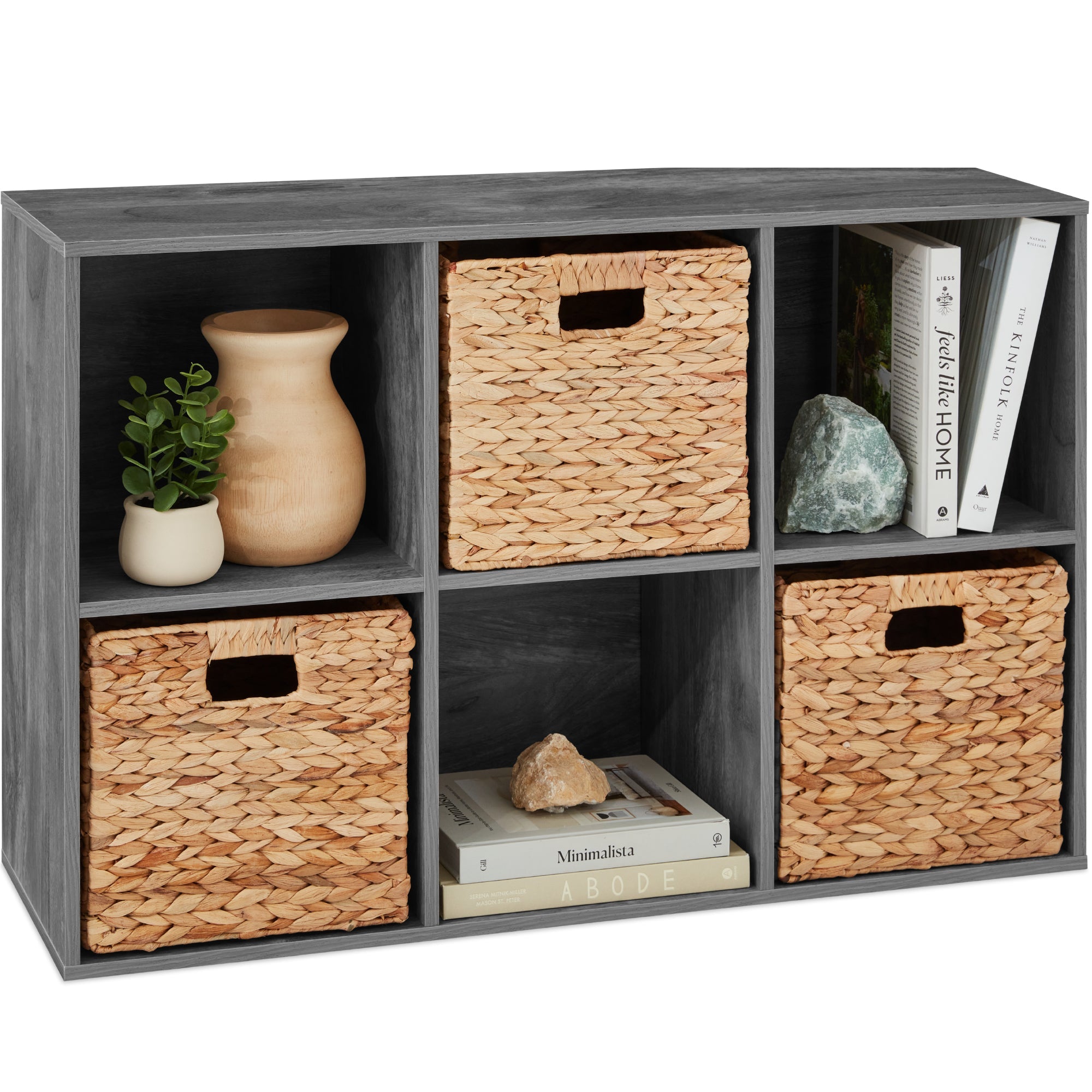 6-Cube Bookshelf, 11in Storage Display w/ Removable Panels, Customizable - Dark Gray