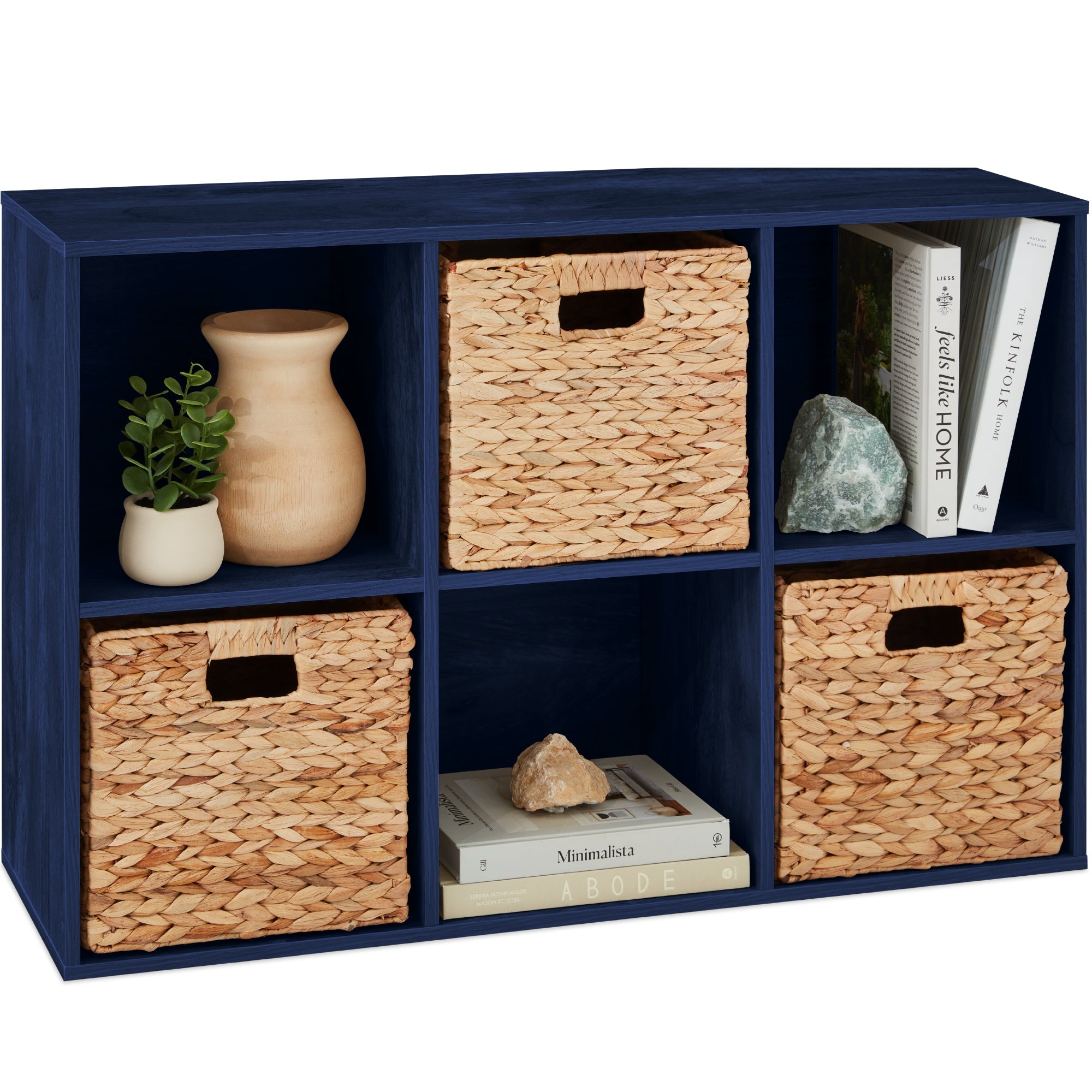 6-Cube Bookshelf, 11in Storage Display w/ Removable Panels, Customizable - Navy