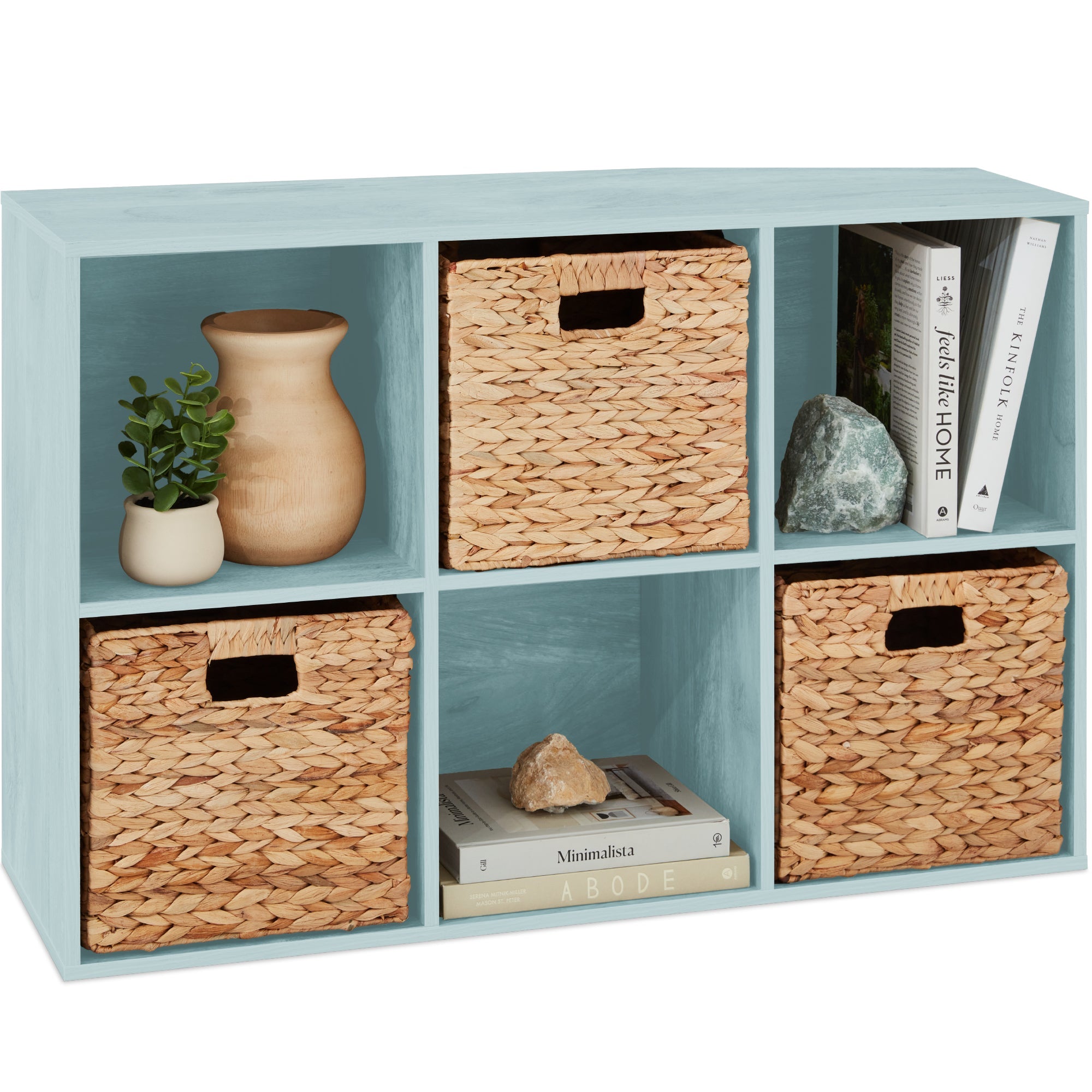 6-Cube Bookshelf, 11in Storage Display w/ Removable Panels, Customizable - Light Blue