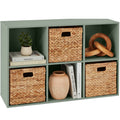 6-Cube Bookshelf, 11in Storage Display w/ Removable Panels, Customizable - Sage