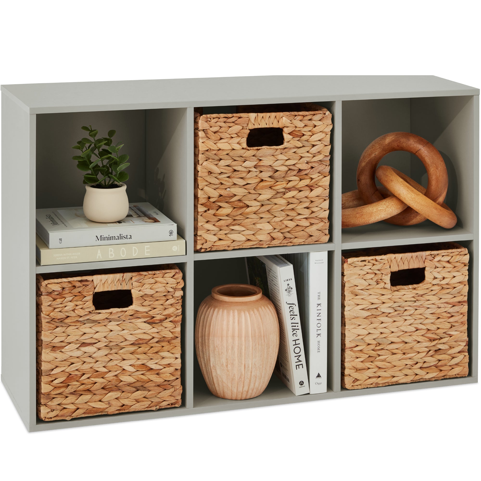 6-Cube Bookshelf, 11in Storage Display w/ Removable Panels, Customizable - Gray