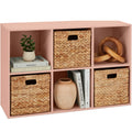 6-Cube Bookshelf, 11in Storage Display w/ Removable Panels, Customizable - Light Pink