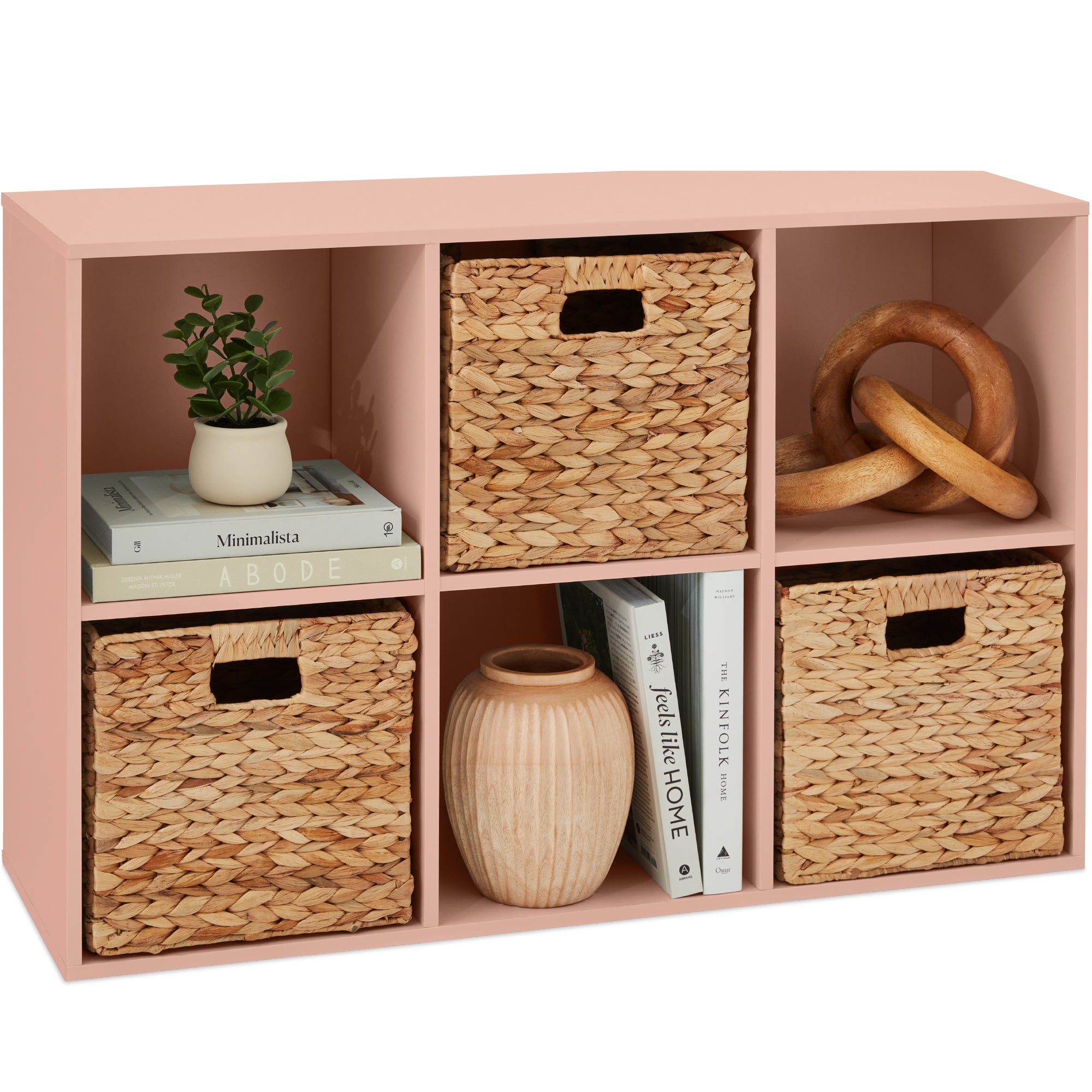 6-Cube Bookshelf, 11in Storage Display w/ Removable Panels, Customizable - Light Pink