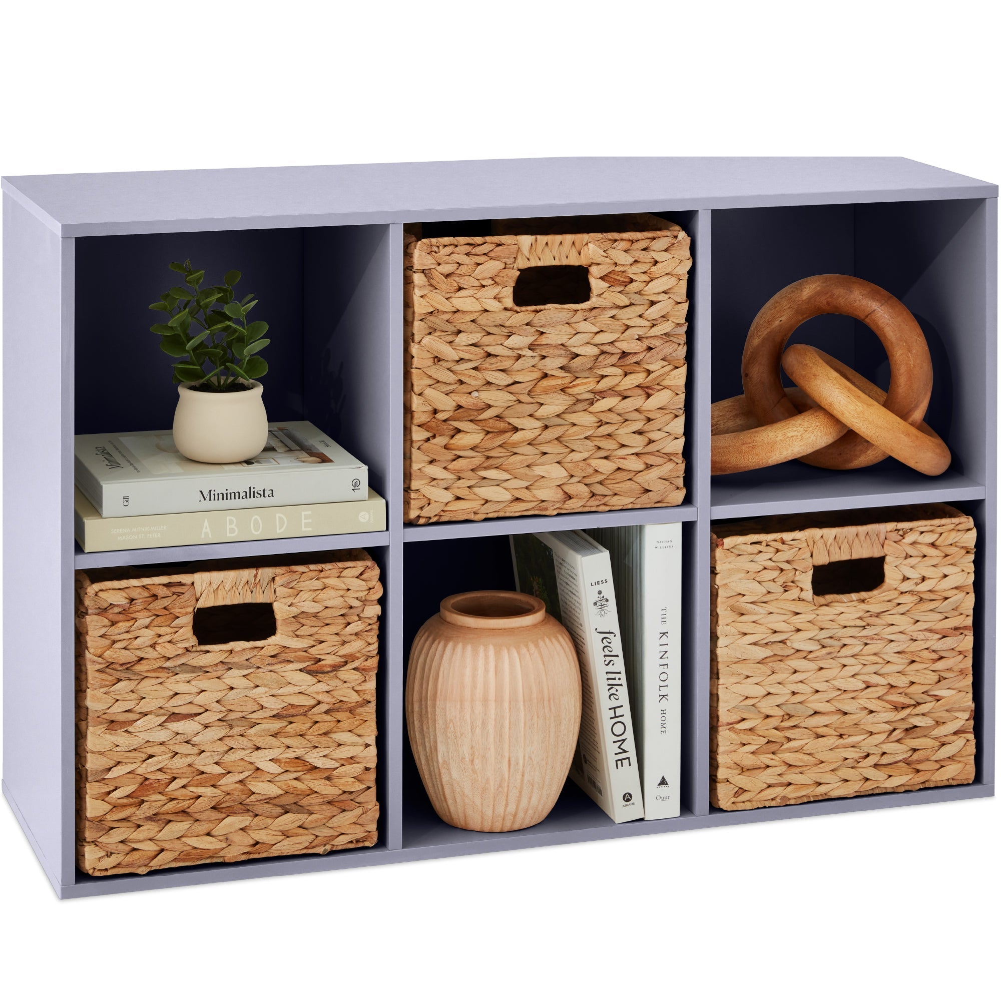 6-Cube Bookshelf, 11in Storage Display w/ Removable Panels, Customizable - Lavender