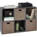 6-Cube Bookshelf, 13.5in Storage Display w/ Removable Panels, Customizable - Dark Gray