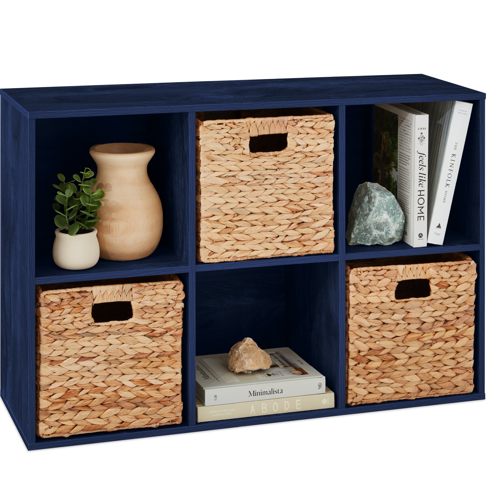 6-Cube Bookshelf, 13.5in Storage Display w/ Removable Panels, Customizable - Navy