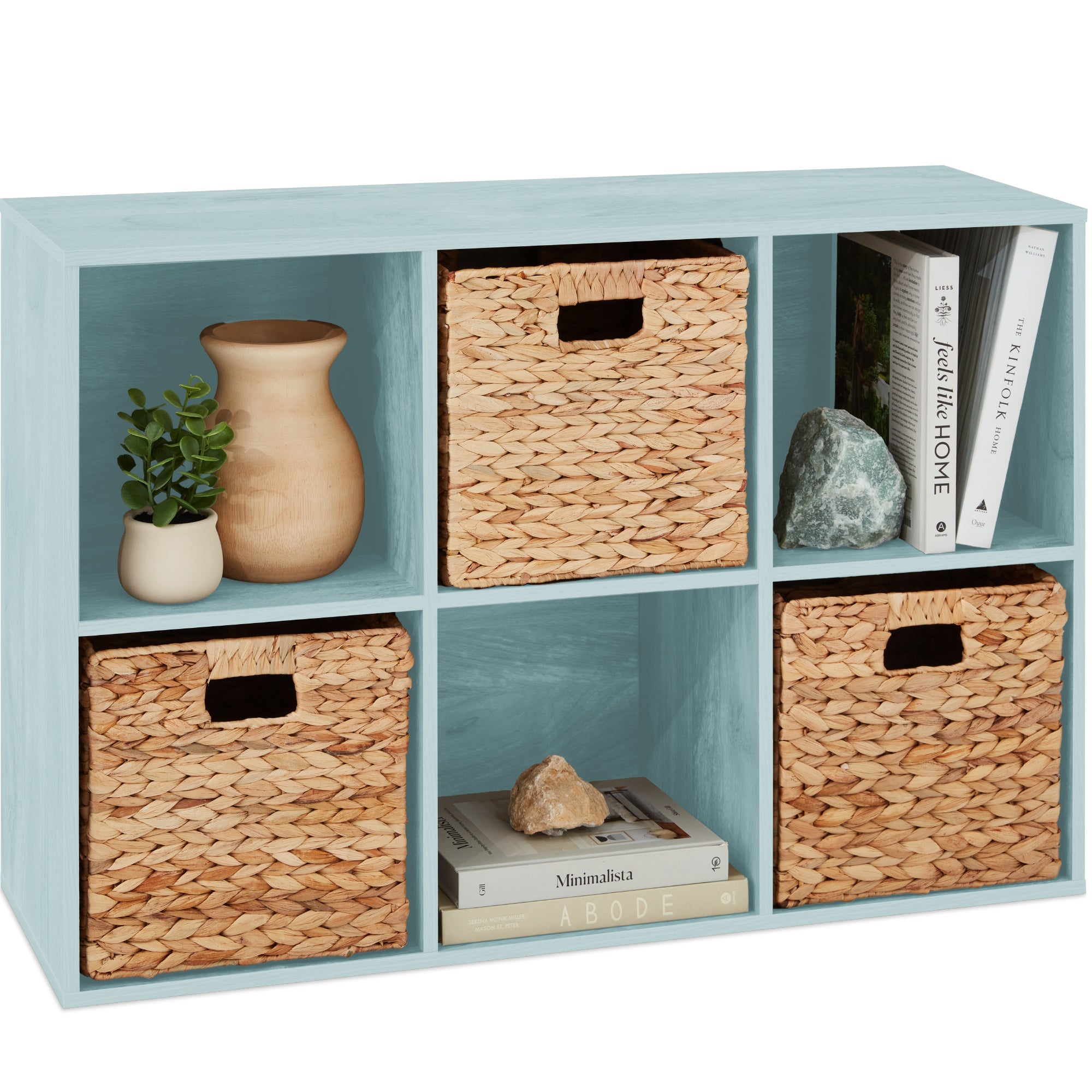 6-Cube Bookshelf, 13.5in Storage Display w/ Removable Panels, Customizable - Light Blue