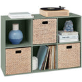 6-Cube Bookshelf, 13.5in Storage Display w/ Removable Panels, Customizable - Sage