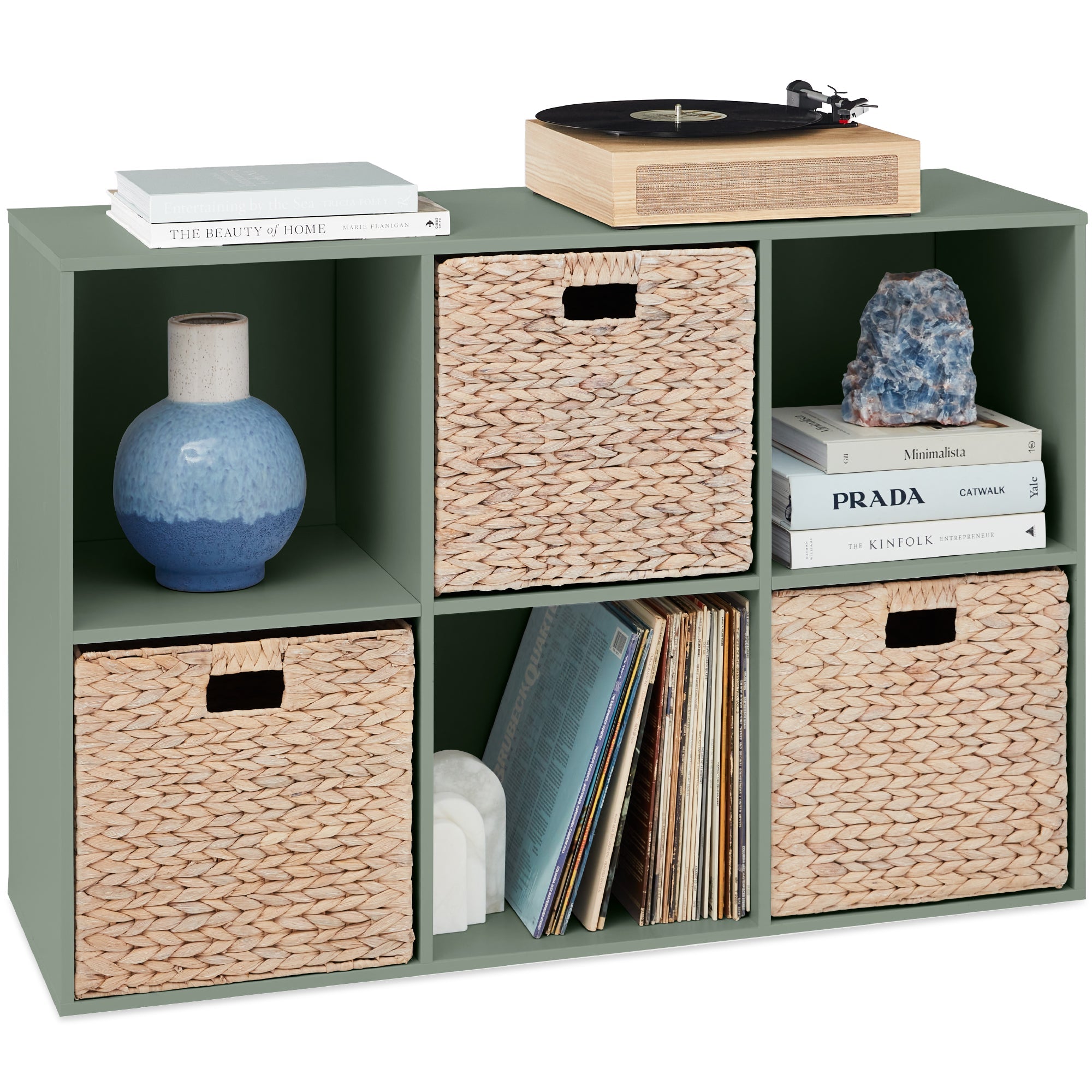 6-Cube Bookshelf, 13.5in Storage Display w/ Removable Panels, Customizable - Sage