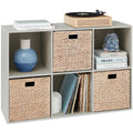 6-Cube Bookshelf, 13.5in Storage Display w/ Removable Panels, Customizable - Gray