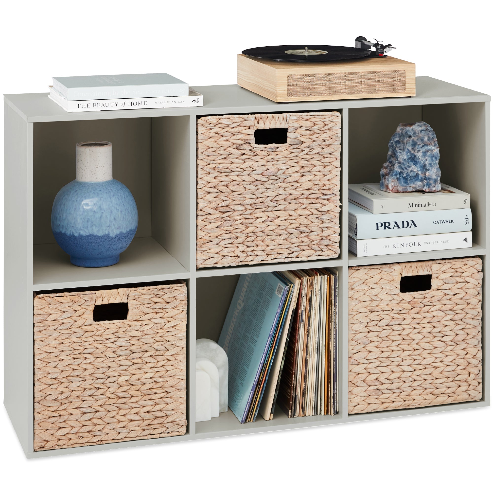 6-Cube Bookshelf, 13.5in Storage Display w/ Removable Panels, Customizable - Gray