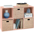 6-Cube Bookshelf, 13.5in Storage Display w/ Removable Panels, Customizable - Light Pink