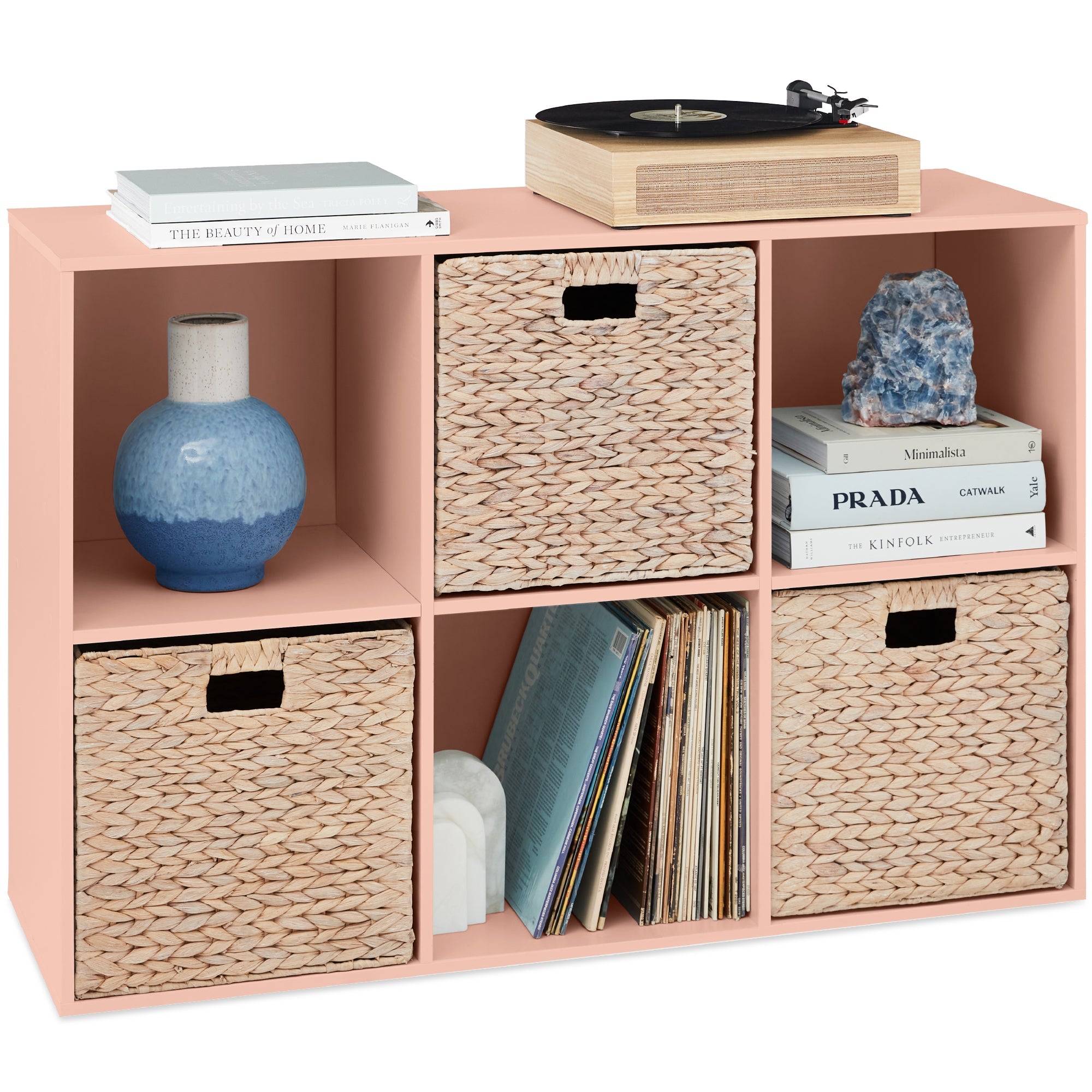 6-Cube Bookshelf, 13.5in Storage Display w/ Removable Panels, Customizable - Light Pink
