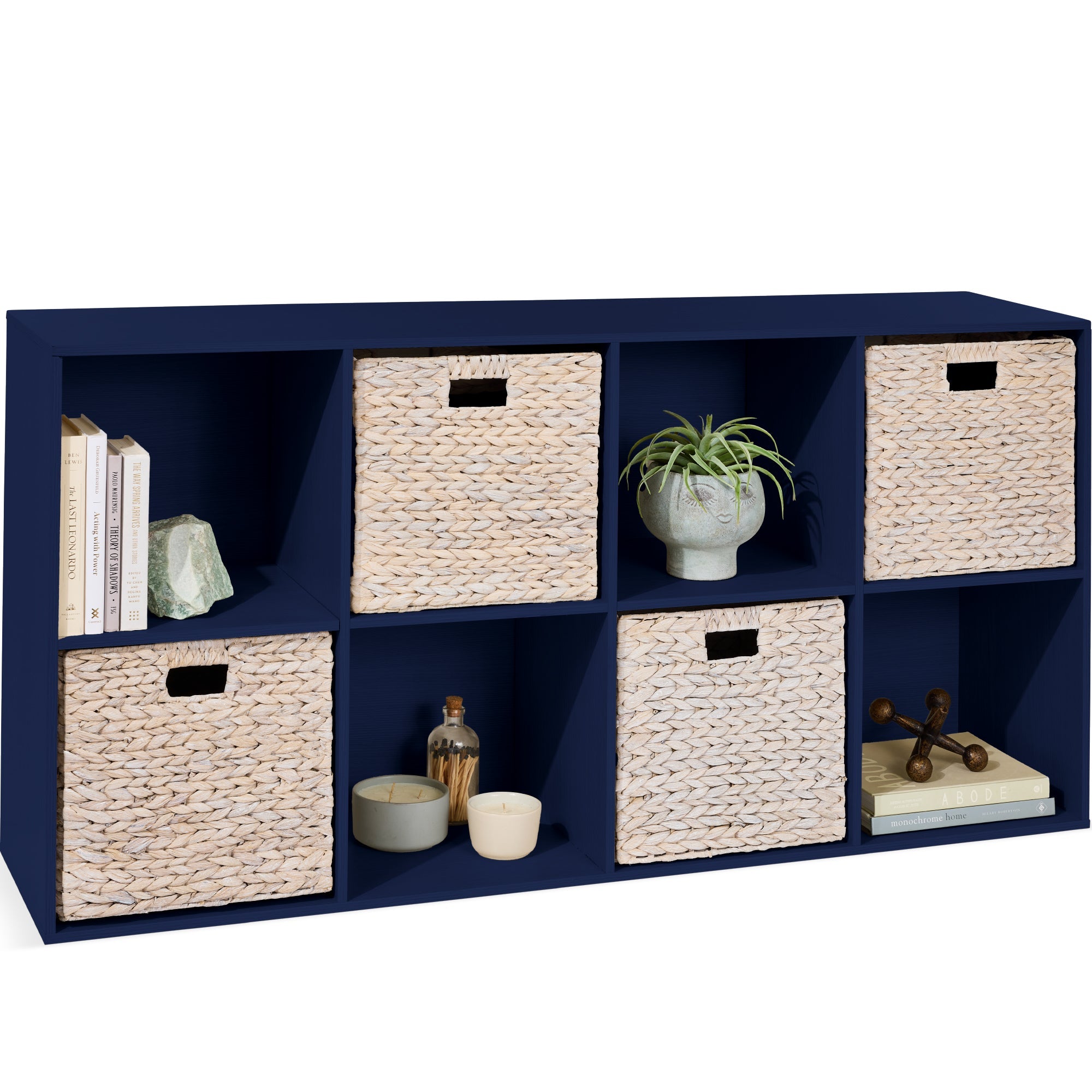 8-Cube Bookshelf, 11in Storage Display w/ Removable Panels, Customizable - Navy