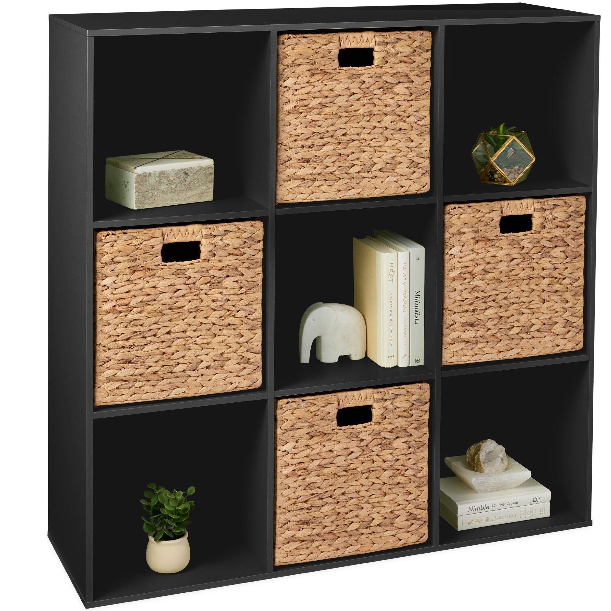 9-Cube Bookshelf, 13.5in Storage Display w/ Removable Panels, Customizable - Black