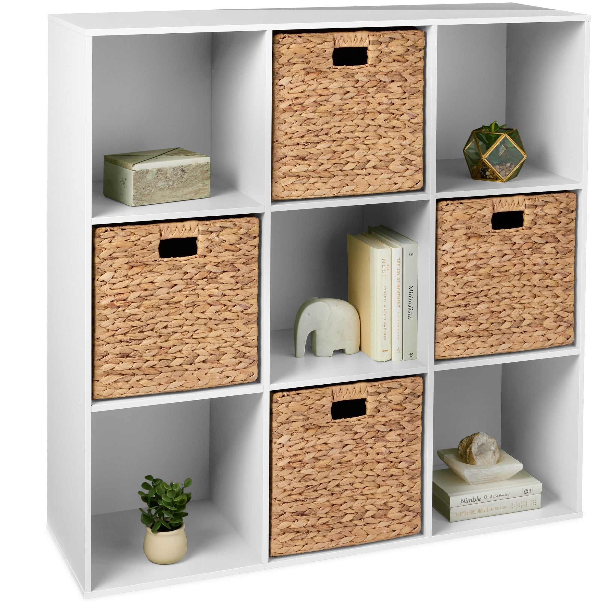 9-Cube Bookshelf, 13.5in Storage Display w/ Removable Panels, Customizable - White