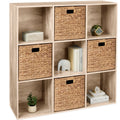 9-Cube Bookshelf, 13.5in Storage Display w/ Removable Panels, Customizable - Light Oak