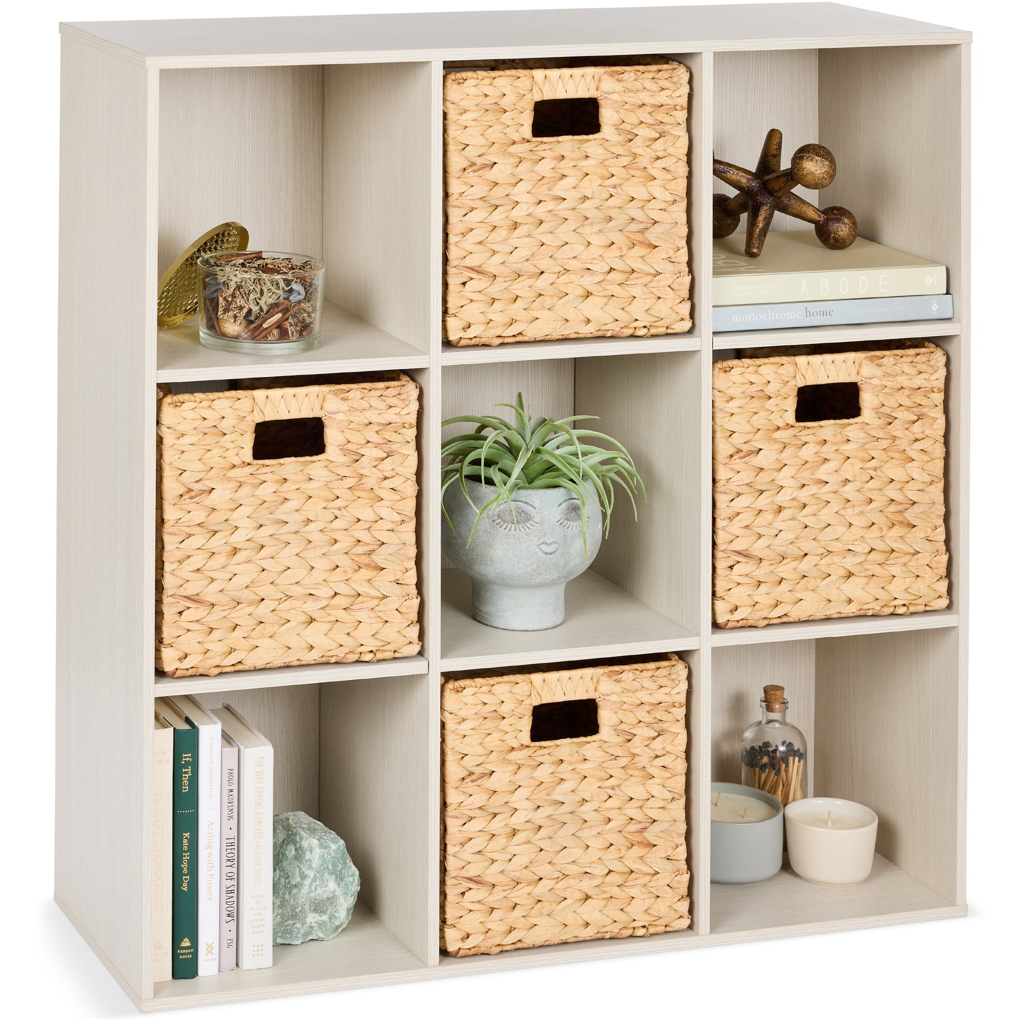 9-Cube Bookshelf, 13.5in Storage Display w/ Removable Panels, Customizable - Whitewash