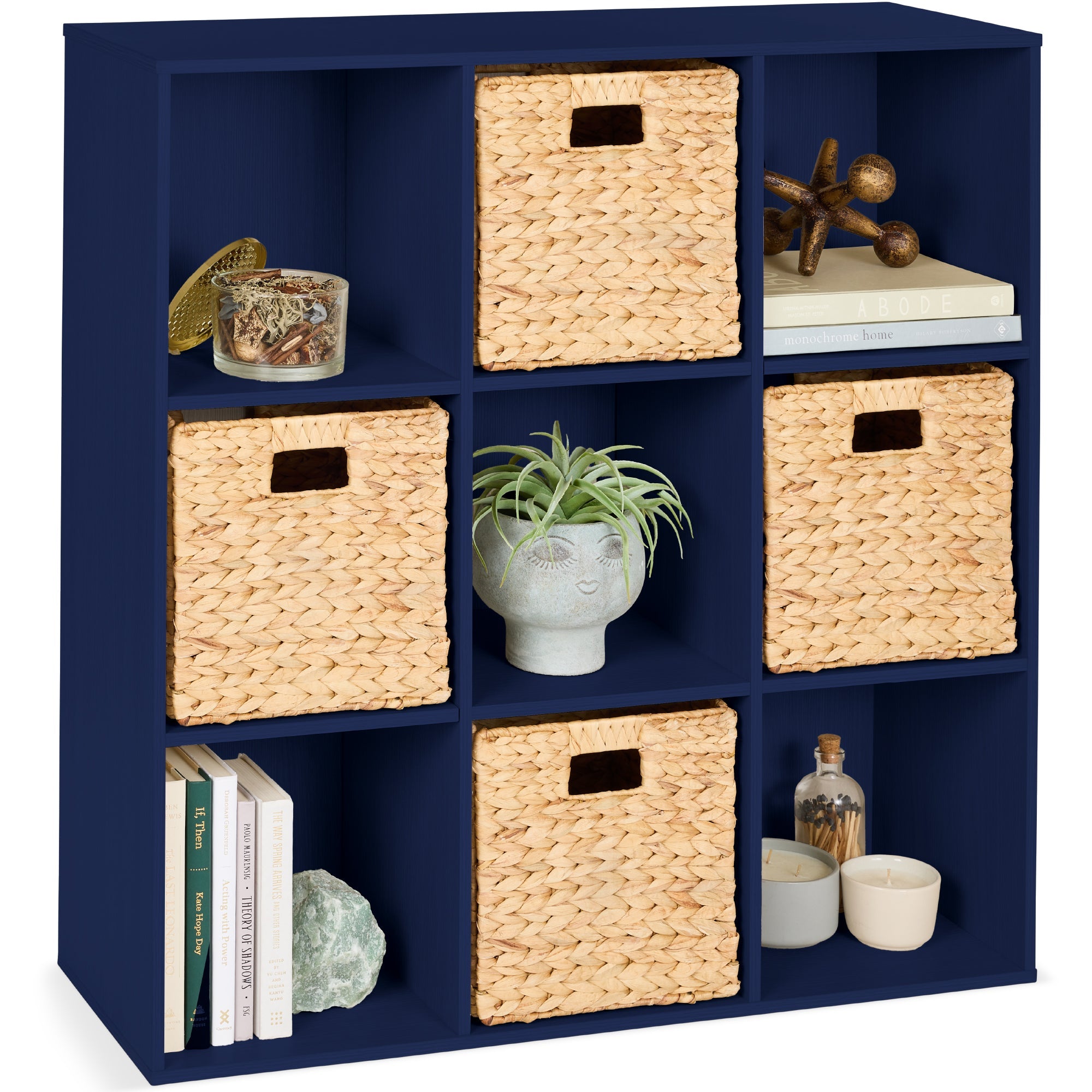 9-Cube Bookshelf, 13.5in Storage Display w/ Removable Panels, Customizable - Navy