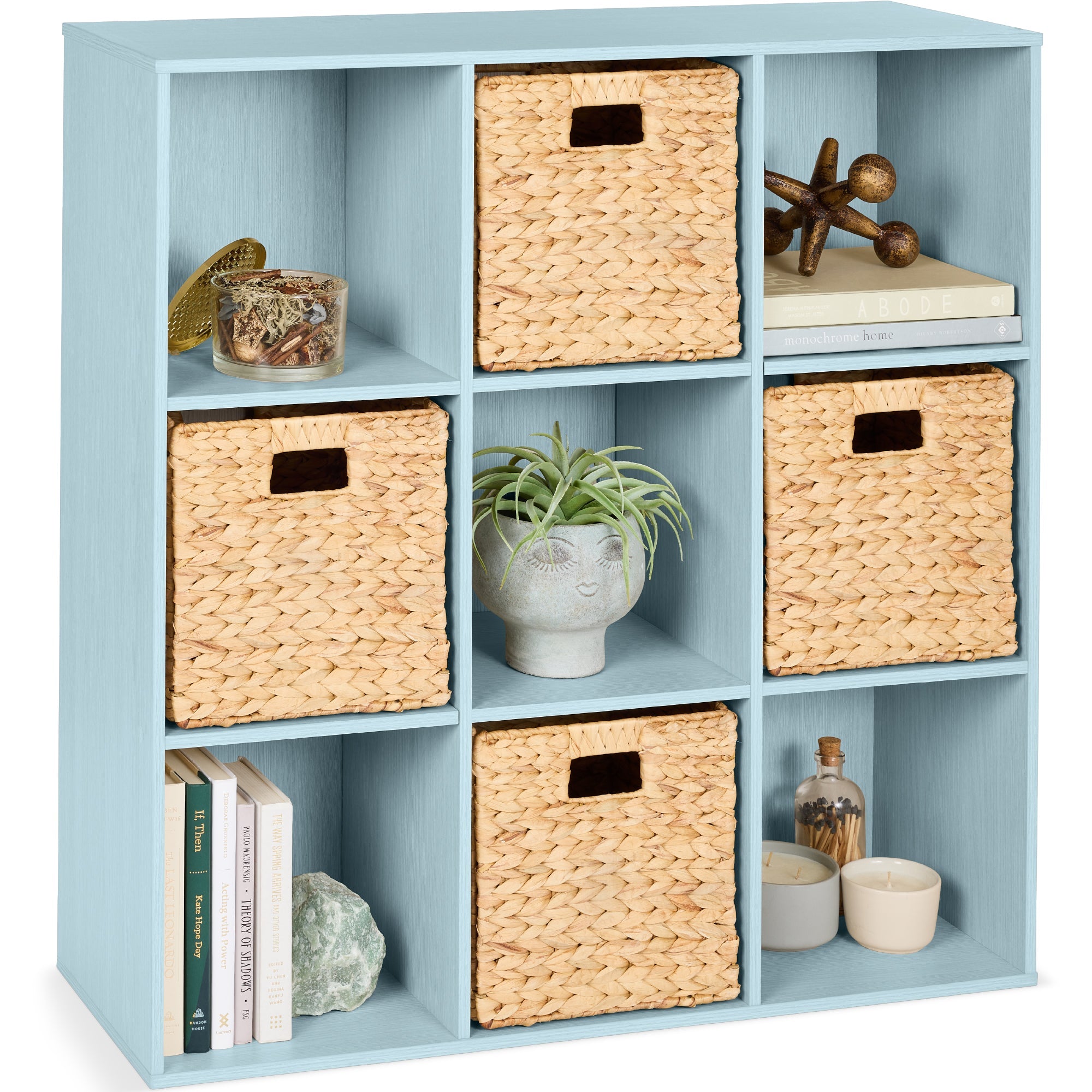 9-Cube Bookshelf, 13.5in Storage Display w/ Removable Panels, Customizable - Light Blue