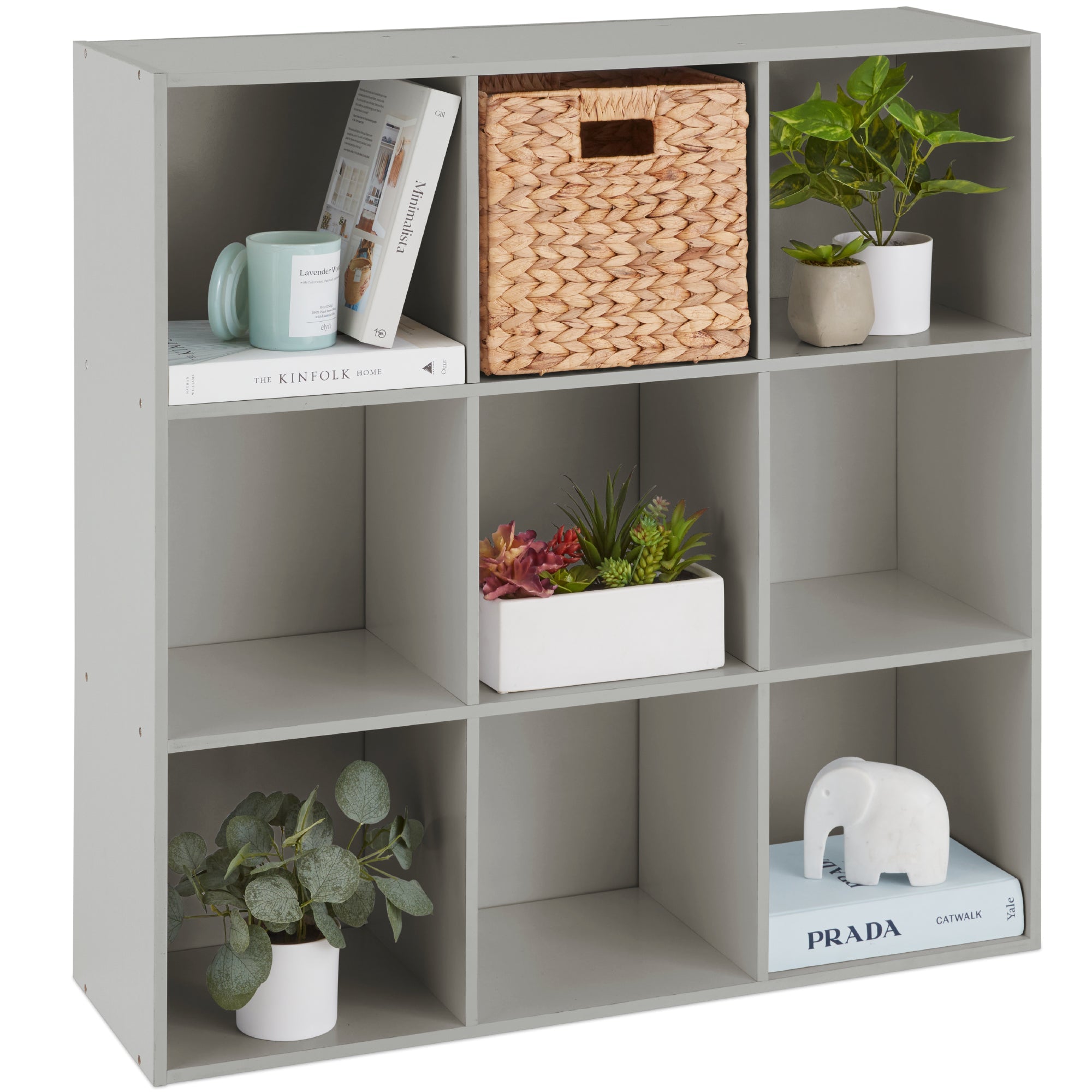 9-Cube Bookshelf, 13.5in Storage Display w/ Removable Panels, Customizable - Gray