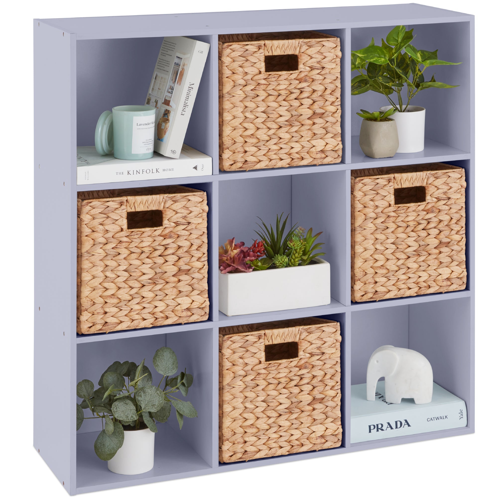 9-Cube Bookshelf, 13.5in Storage Display w/ Removable Panels, Customizable - Lavender