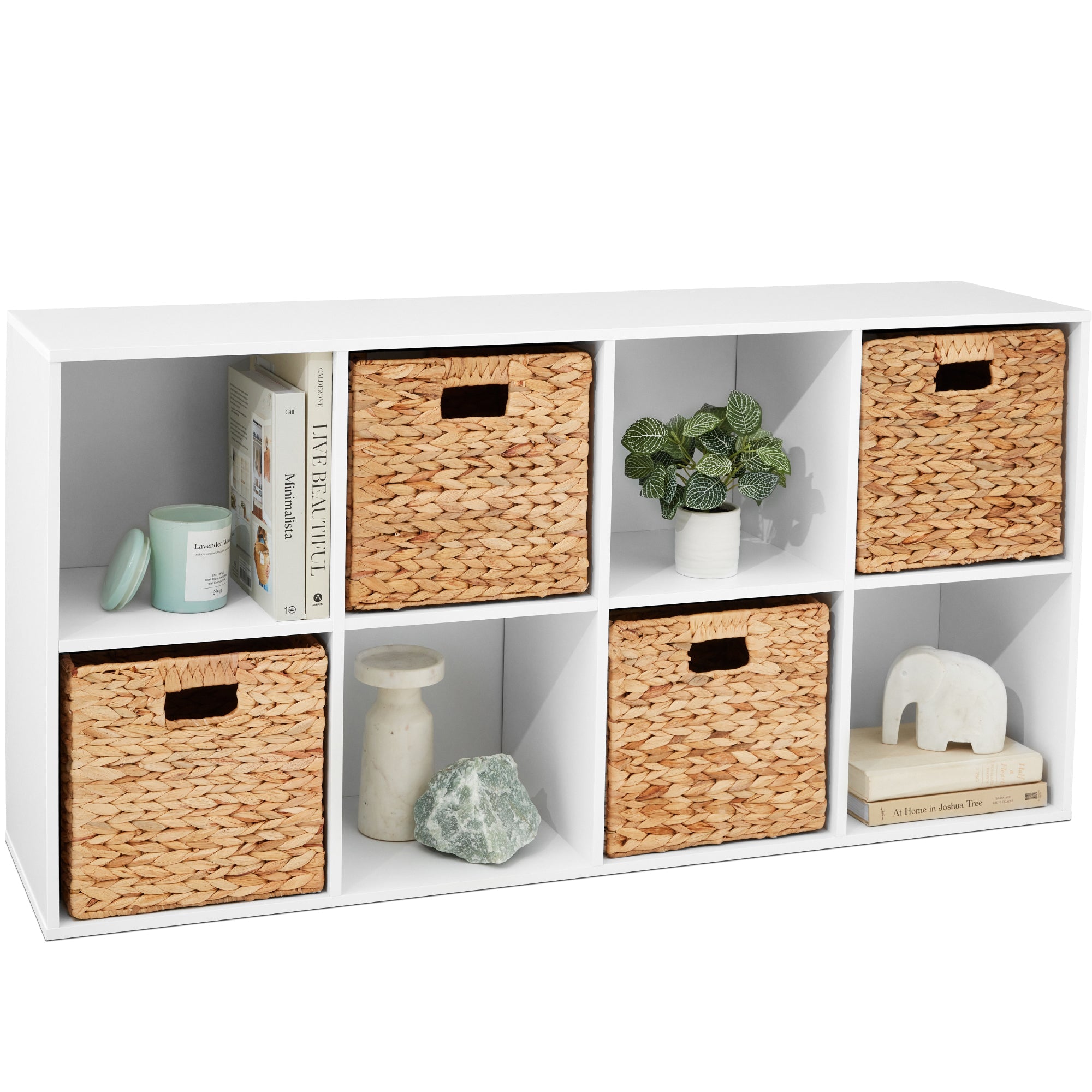 8-Cube Bookshelf, 13.5in Storage Display w/ Removable Panels, Customizable - White