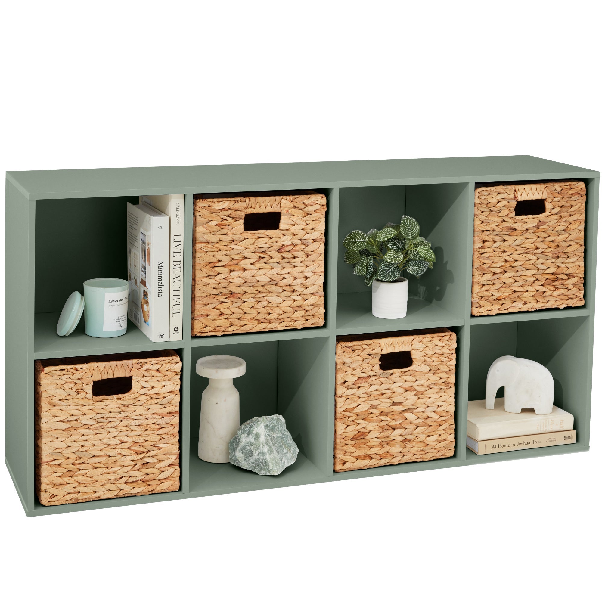 8-Cube Bookshelf, 13.5in Storage Display w/ Removable Panels, Customizable - Sage
