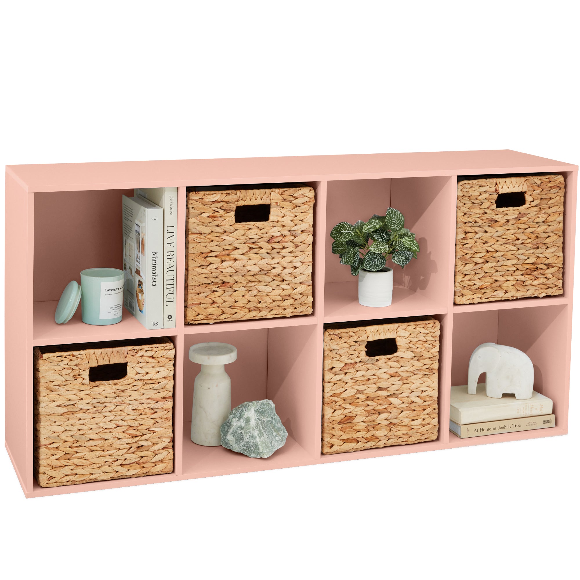 8-Cube Bookshelf, 13.5in Storage Display w/ Removable Panels, Customizable - Light Pink