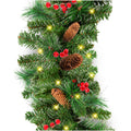 9Ft Pre-Lit Christmas Garland W/ 2-In-1 Led Lights - Green/Berries - Corded