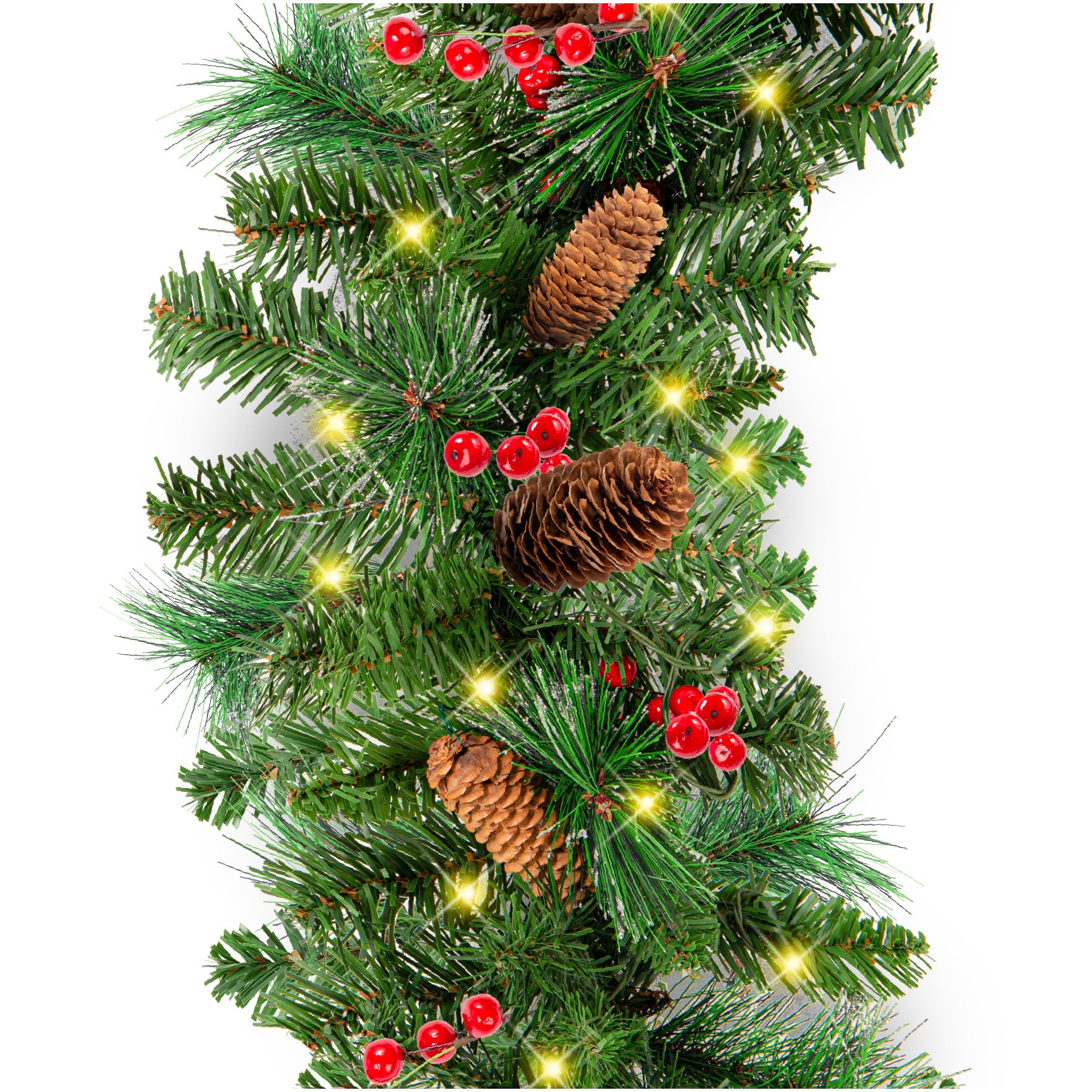 9Ft Pre-Lit Christmas Garland W/ 2-In-1 Led Lights - Green/Berries - Corded