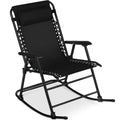 Folding Outdoor Zero Gravity Rocking Lounge Chair w/ Headrest Pillow - Black