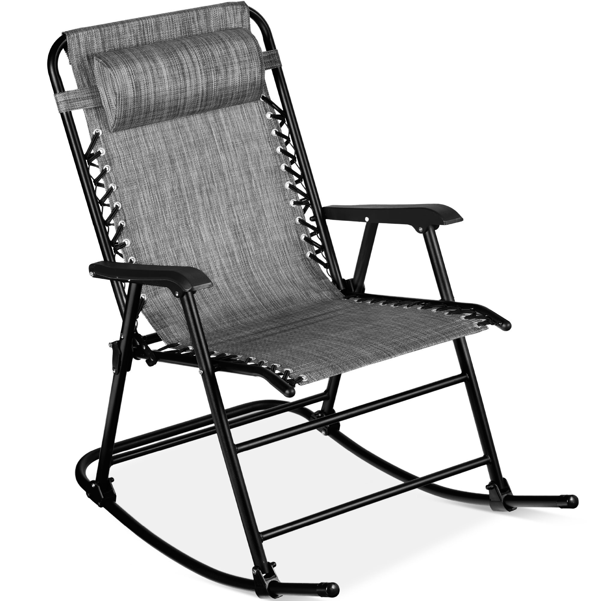Folding Outdoor Zero Gravity Rocking Lounge Chair w/ Headrest Pillow - Gray