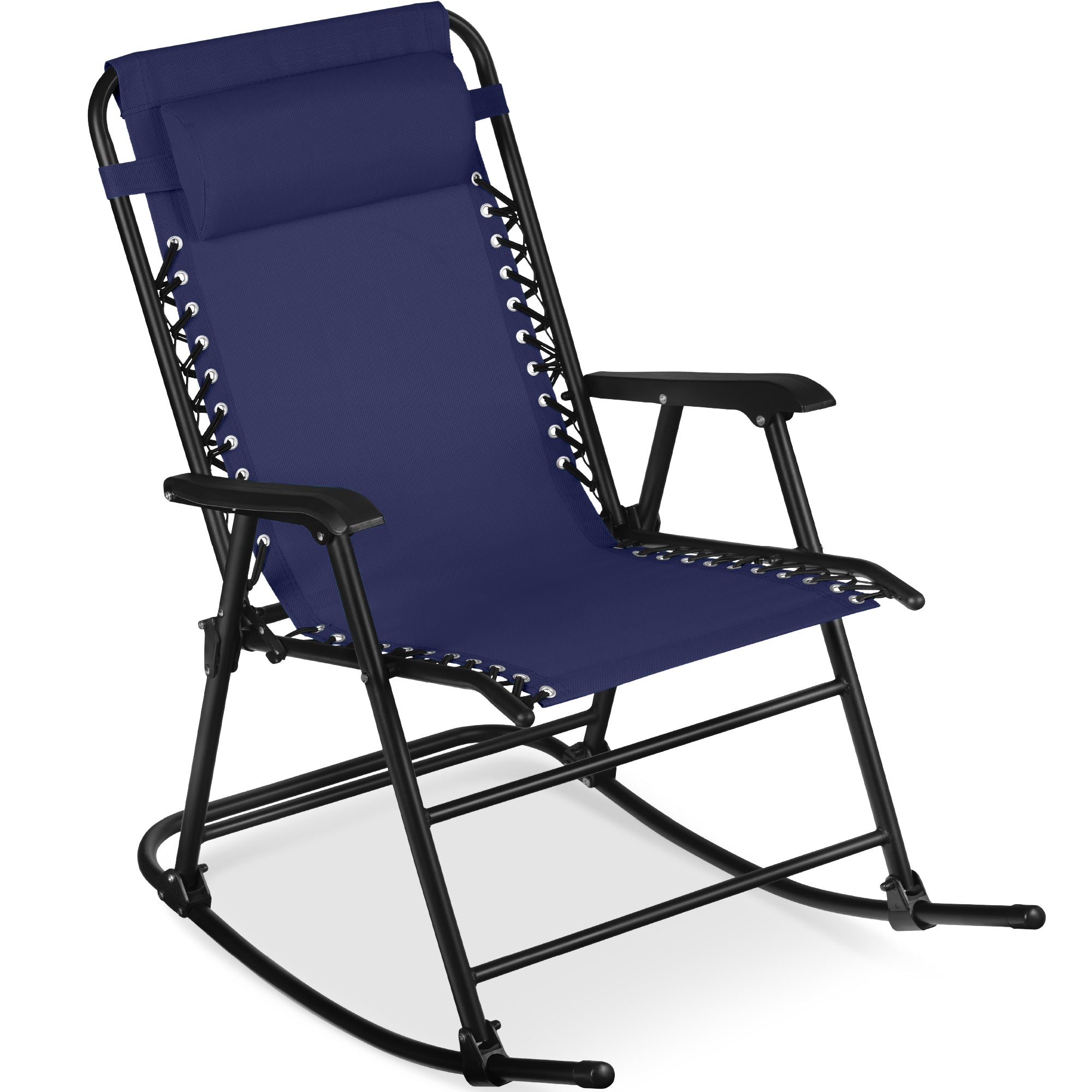 Folding Outdoor Zero Gravity Rocking Lounge Chair w/ Headrest Pillow - Blue