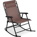 Folding Outdoor Zero Gravity Rocking Lounge Chair w/ Headrest Pillow - Brown