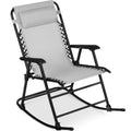 Folding Outdoor Zero Gravity Rocking Lounge Chair w/ Headrest Pillow - Ice Gray
