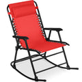 Folding Outdoor Zero Gravity Rocking Lounge Chair w/ Headrest Pillow - Crimson Red