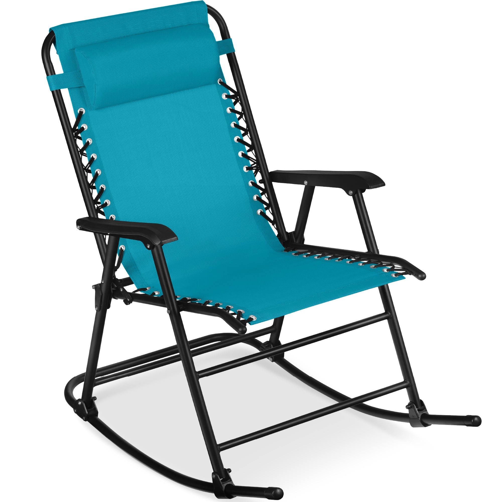 Folding Outdoor Zero Gravity Rocking Lounge Chair w/ Headrest Pillow - Peacock Blue