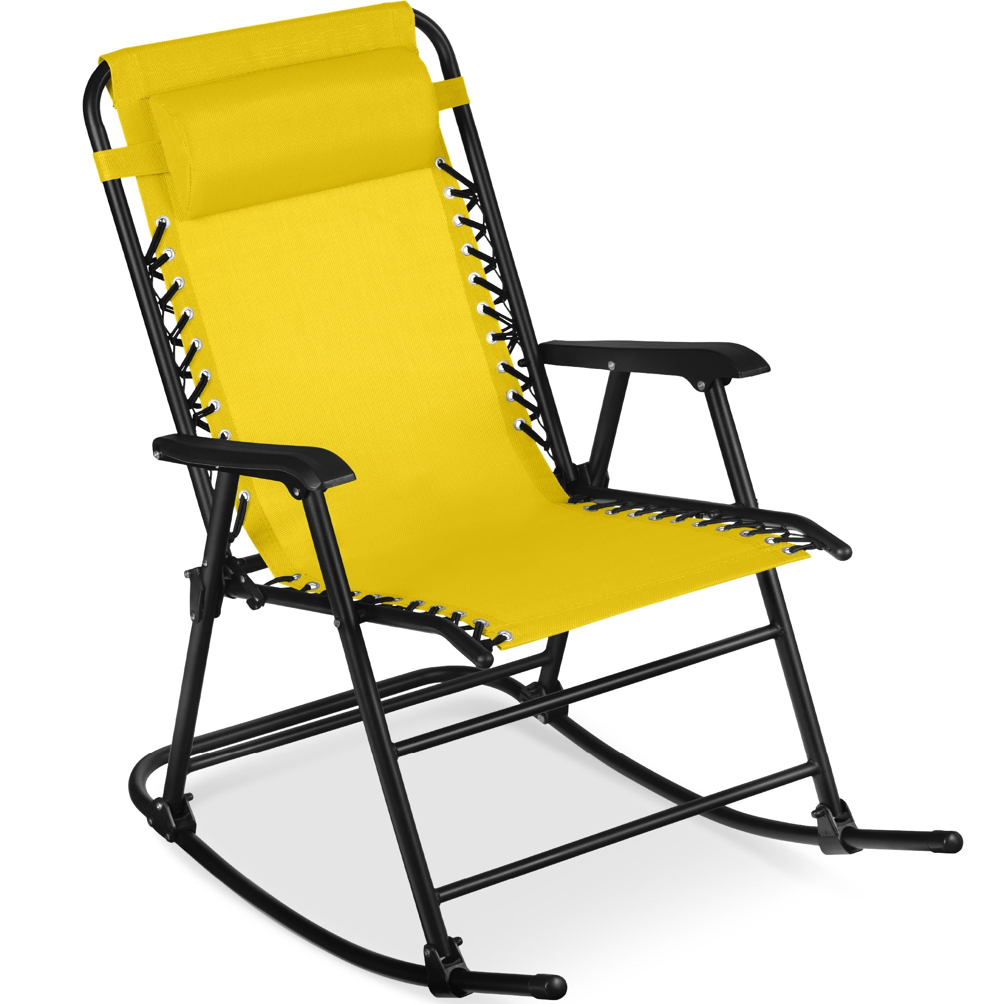 Folding Outdoor Zero Gravity Rocking Lounge Chair w/ Headrest Pillow - Sunflower Yellow