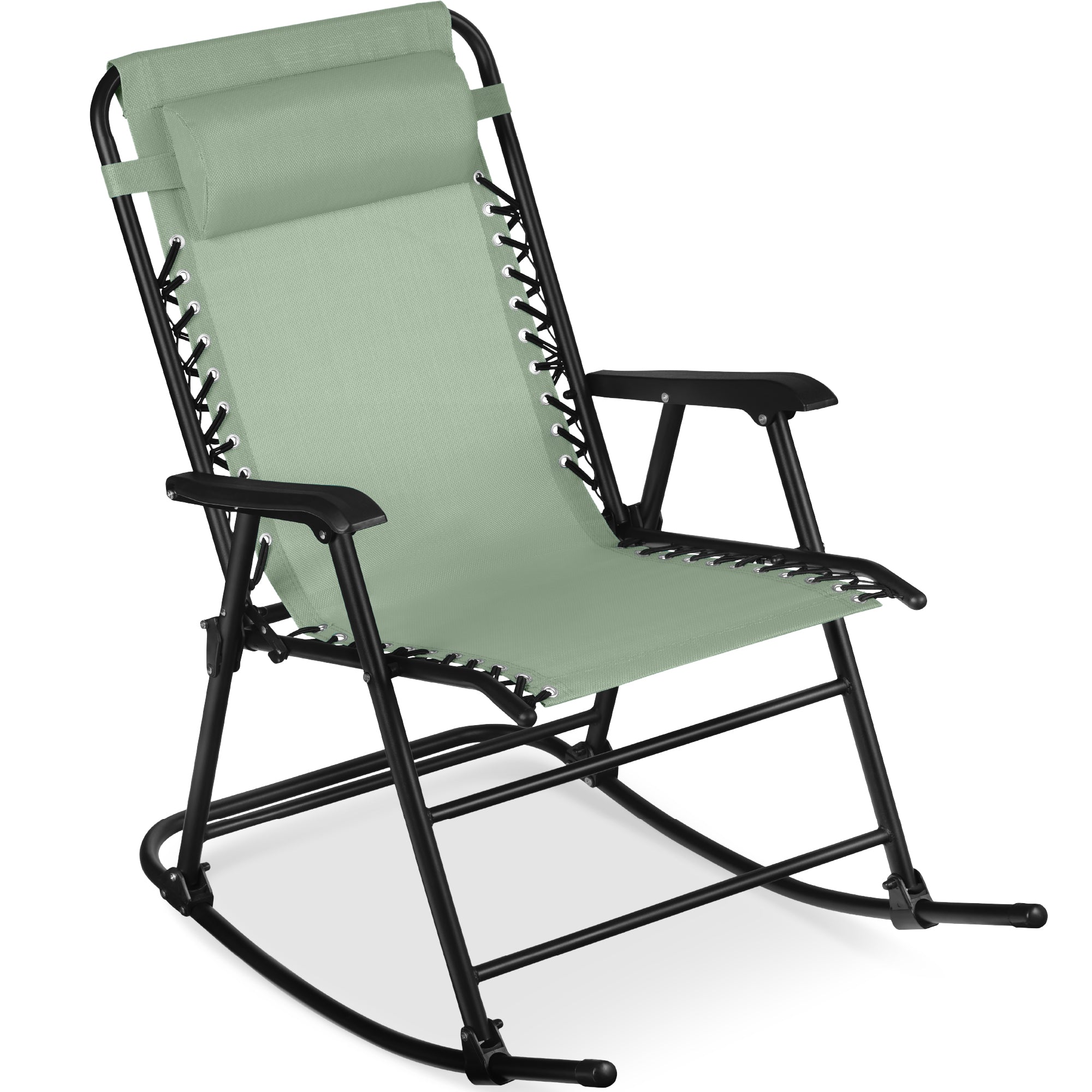 Folding Outdoor Zero Gravity Rocking Lounge Chair w/ Headrest Pillow - Sage Green