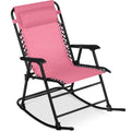 Folding Outdoor Zero Gravity Rocking Lounge Chair w/ Headrest Pillow - Pink