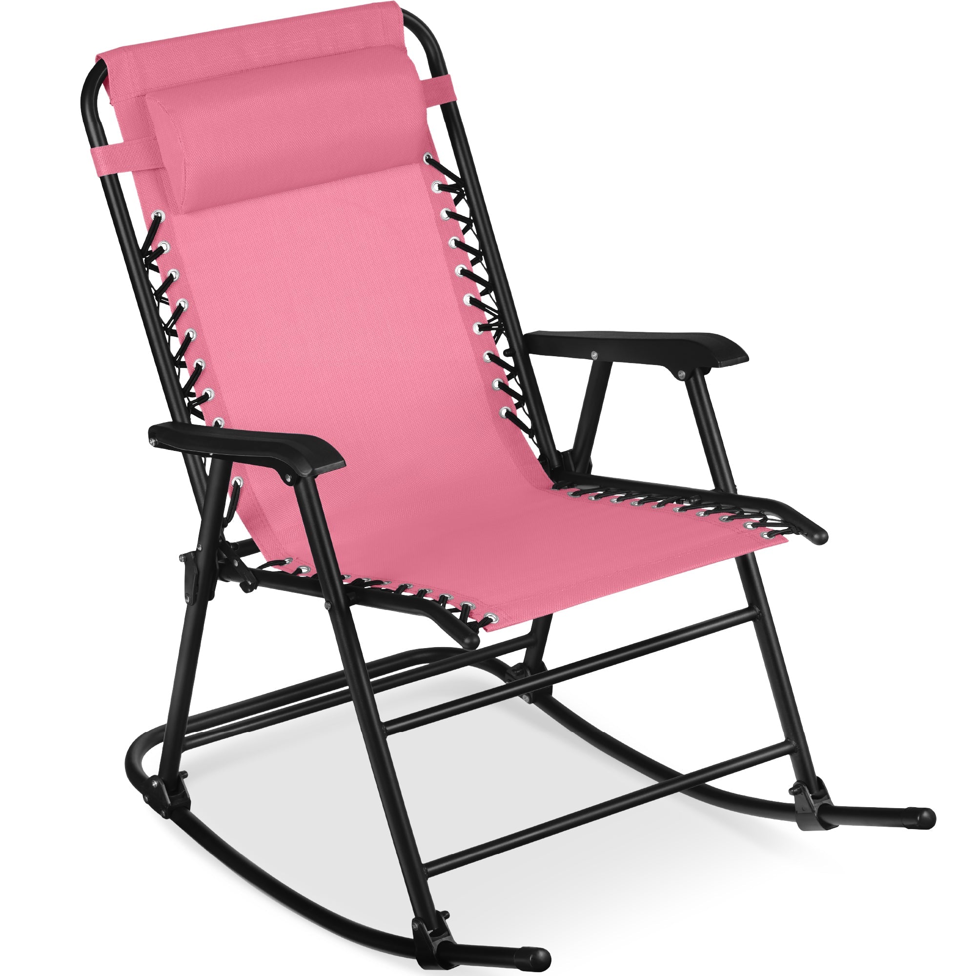 Folding Outdoor Zero Gravity Rocking Lounge Chair w/ Headrest Pillow - Pink