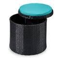 Round Wicker Ottoman, Multipurpose Furniture w/ Removable Cushion - Black/Teal