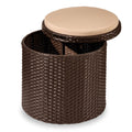 Round Wicker Ottoman, Multipurpose Furniture w/ Removable Cushion - Brown/Beige