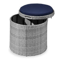 Round Wicker Ottoman, Multipurpose Furniture w/ Removable Cushion - Gray/Navy