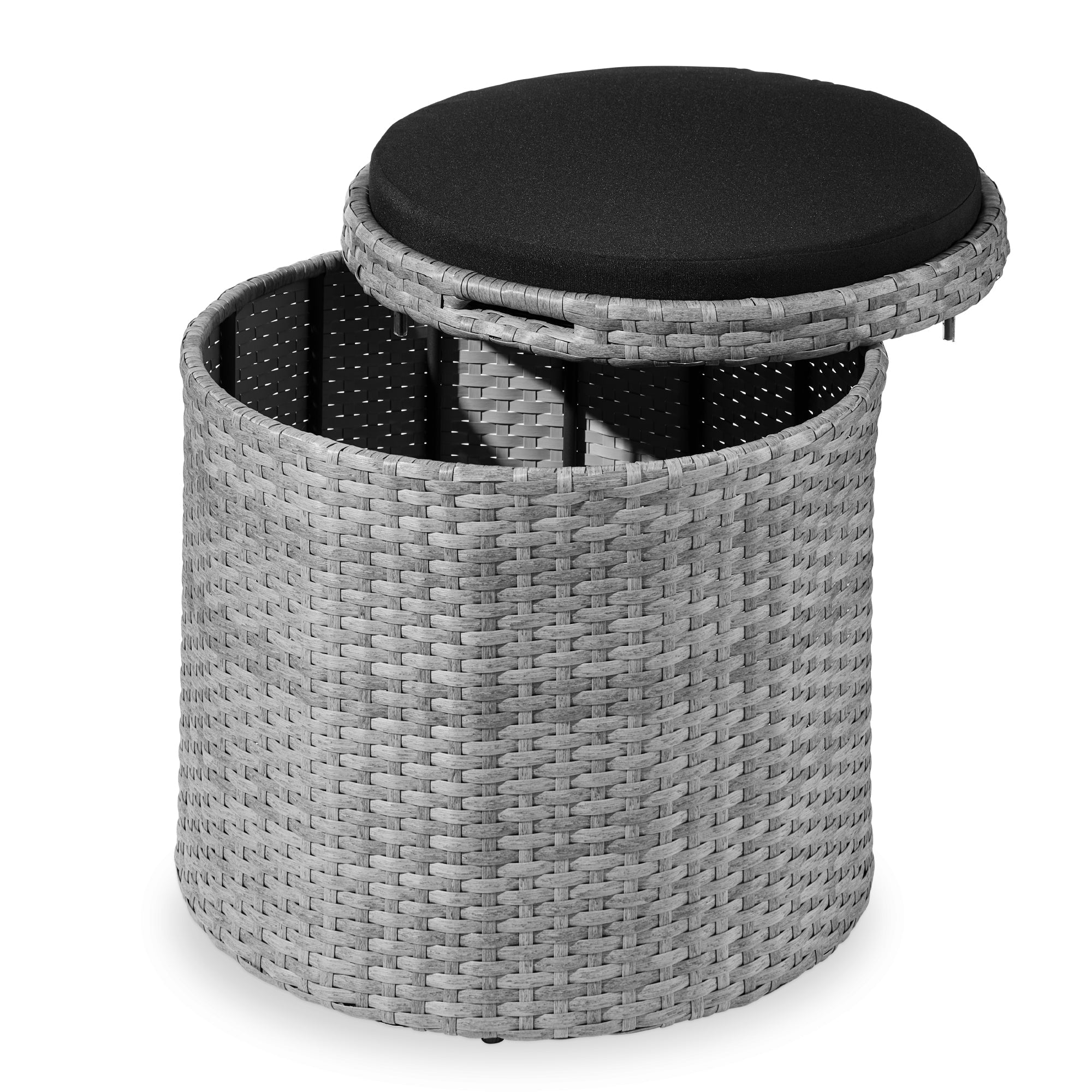 Round Wicker Ottoman, Multipurpose Furniture w/ Removable Cushion - Gray/Black