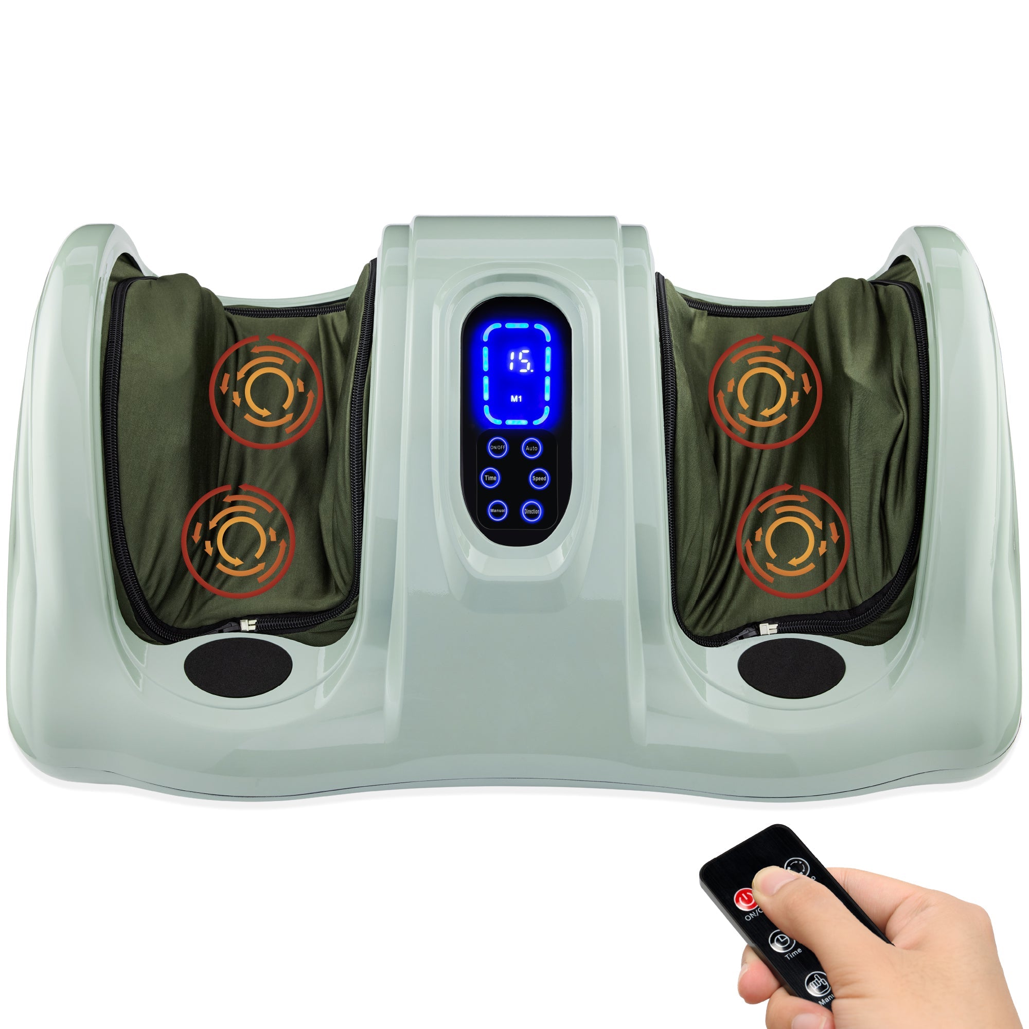 Therapeutic Foot Massager w/ High Intensity Rollers, Remote, 3 Modes - Sage Green